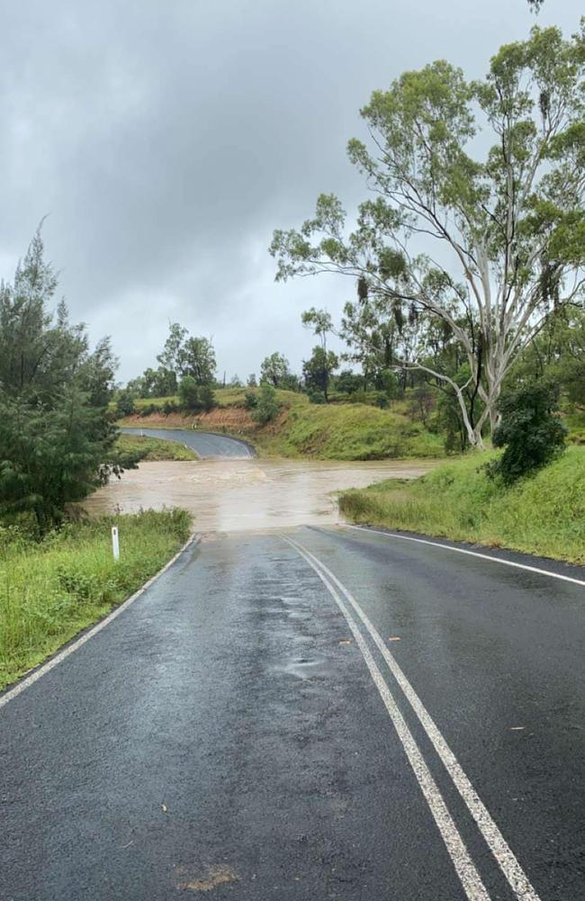 Facebook user Kristelle Kay Johnstone shared this photo of water over Grasstree Rd between Middlemount and Blackwater, January 14, 2023. Picture: Contributed