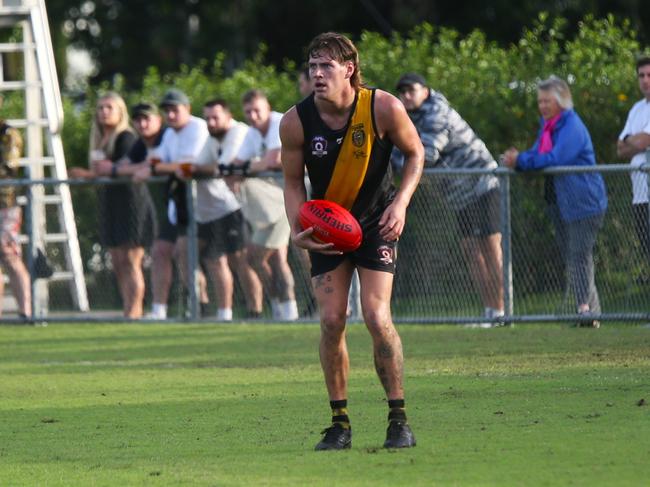 Pictured: Cooper Cartledge. North Cairns Tigers v Cairns City Lions, Round 11 at Watsons Oval. AFL Cairns 2024. Photo: Gyan-Reece Rocha