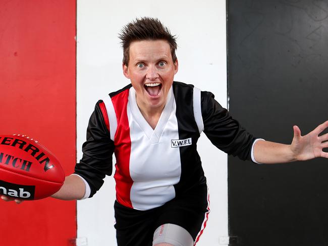 Belinda Bowey will become the first female to play 300 matches of football on Sunday. Belinda Bowey, 39, will lace up her boots and go into battle 27 years after playing her first match and 25 years after being told she no longer could play because she was a girl. After getting her first kick aged 12, the sister of former St Kilda rover Brett Bowey turned to goal umpiring for three years when told she could no longer play with the boys. But she returned to the field when a women's league was launched in 1992 and has played for 19 straight seasons since.Picture:Ian Currie