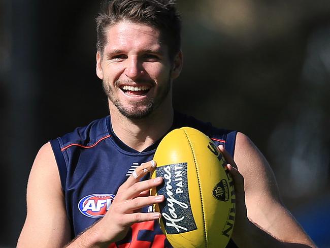 Melbourne forward Jesse Hogan is being chased by Fremantle. Picture: Wayne Ludbey