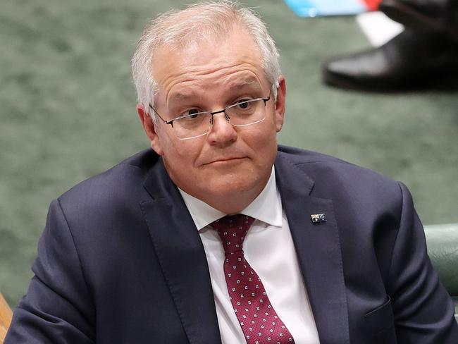 CANBERRA, AUSTRALIA - NewsWire Photos OCTOBER 18, 2021: Prime Minister Scott Morrison with Barnaby Joyce during Question Time in the House of Representatives in Parliament House Canberra.Picture: Gary Ramage / NCA NewsWire