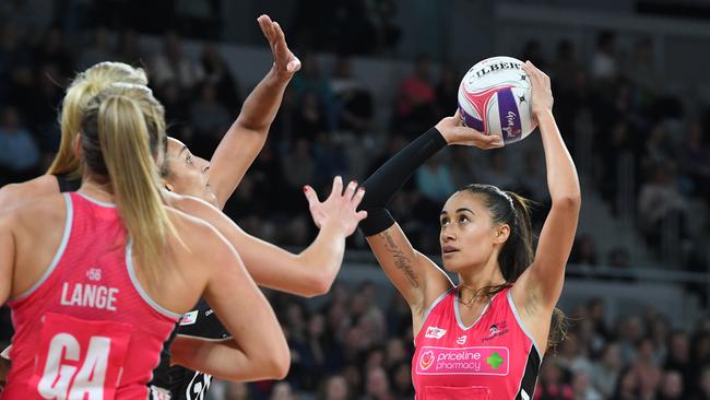 Maria Folau’s Thunderbirds lost to the Magpies in Melbourne last week, going down 65-47. Picture: AAP