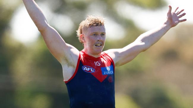 Melbourne captain Max Gawn says he is ‘inspired' by Clayton Oliver’s bravery in quickly returning to football amid serious personal issues. Picture: Michael Willson / Getty Images