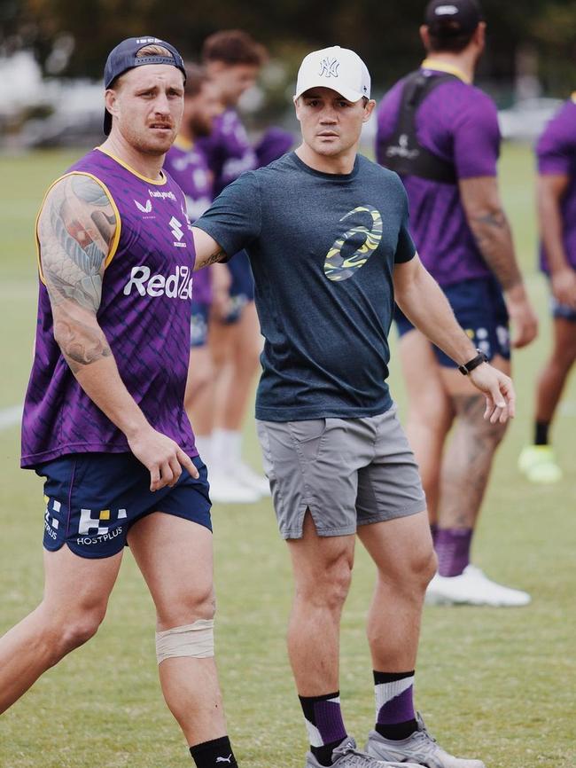 Cooper Cronk with Cameron Munster at Storm training. Picture: Instagram