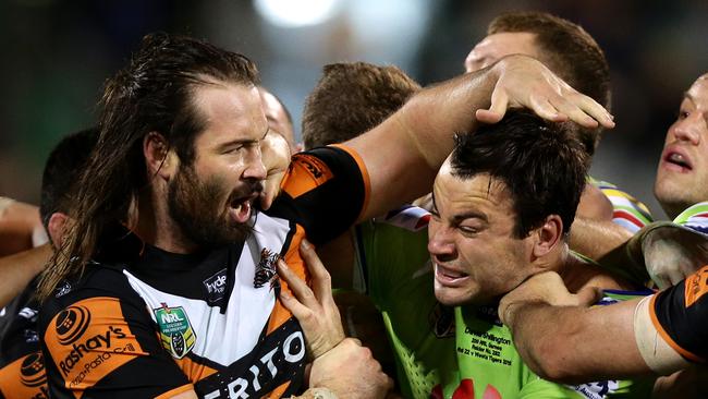 Frustrations bubble over between David Shillington and Aaron Woods.