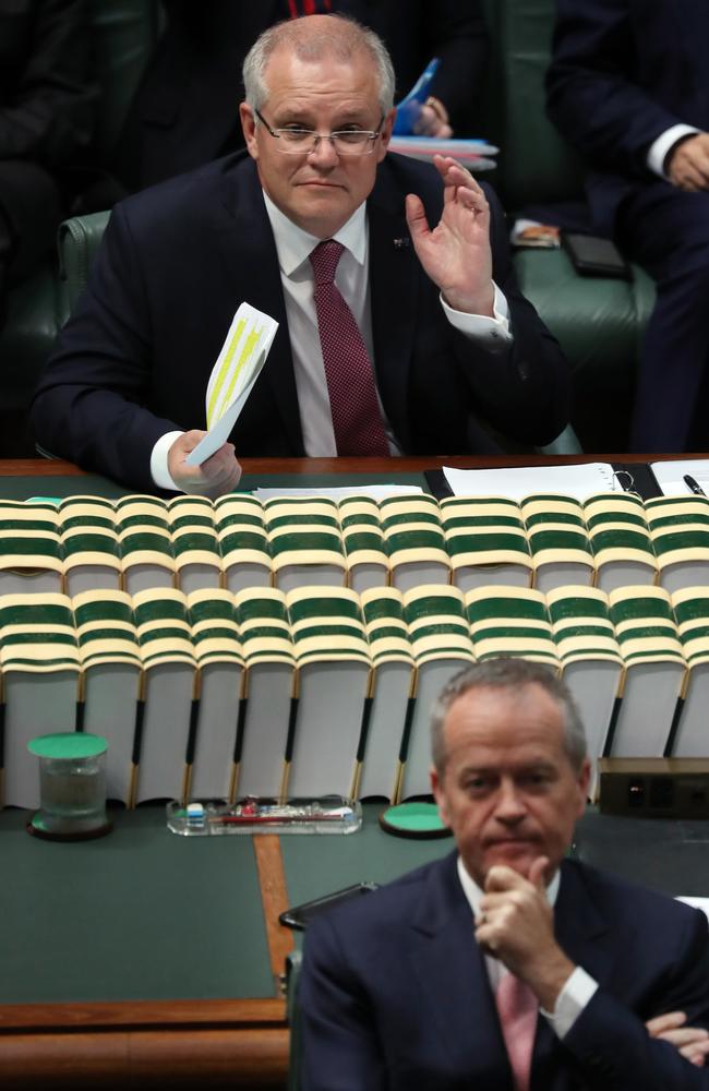 Prime Minister Scott Morrison with the Opposition Leader Bill Shorten. Picture: Gary Ramage