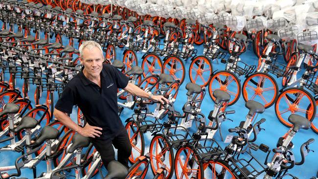 TAG Mobility general manager Derek Mollison with some of the new bikes that have arrived for the Gold Coast's new bikeshare scheme. Picture: Mike Batterham