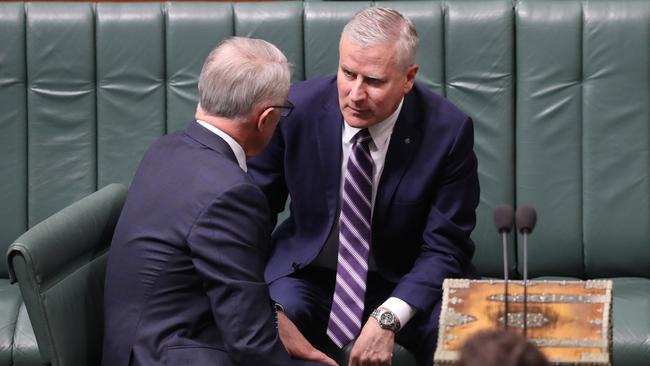 Nationals leader Michael McCormack with the Prime Minister during Question Time. Picture: Gary Ramage