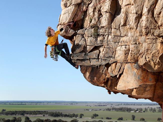 26/06/2019 Climber John Fischer on Castle Crag at Mt Arapiles Victoria. Picture: David Geraghty / The Australian.