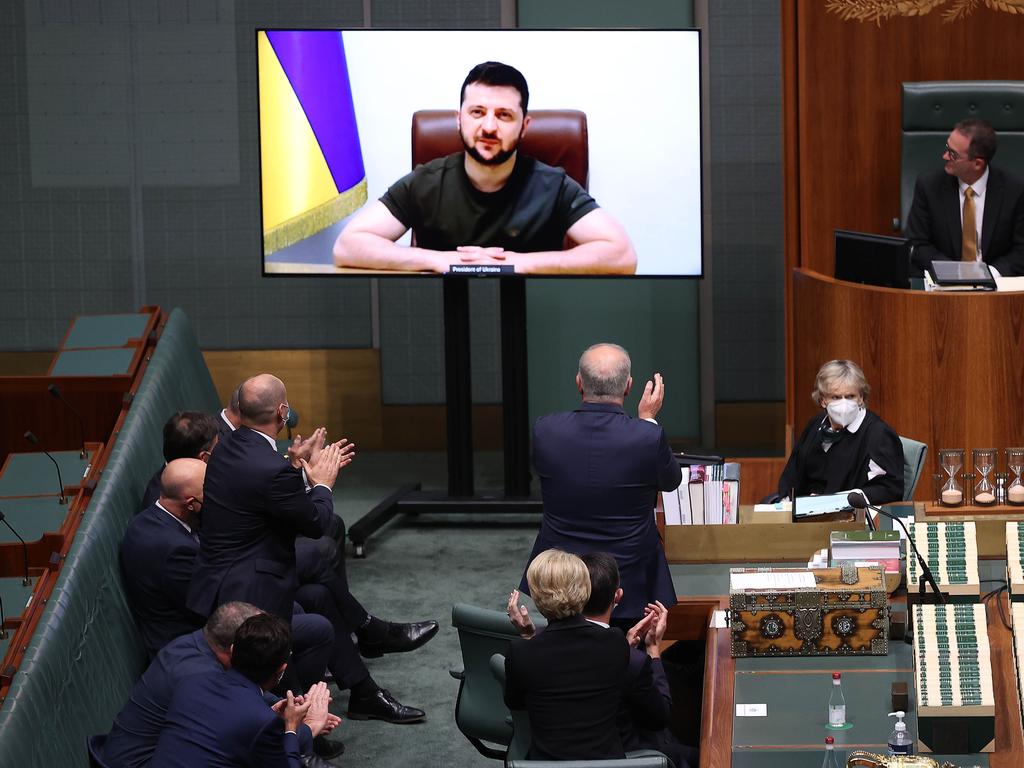 Volodymyr Zelenskyy, President of Ukraine, addressed the Australian Parliament. Picture: NCA NewsWire / Gary Ramage