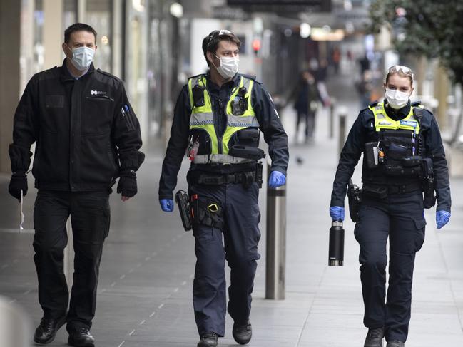 MELBOURNE, AUSTRALIA - NewsWire Photos JULY 17, 2020Police officers patrol Melbourne CBD during stage 3 Covid restrictions.Picture: NCA NewsWire / David Geraghty