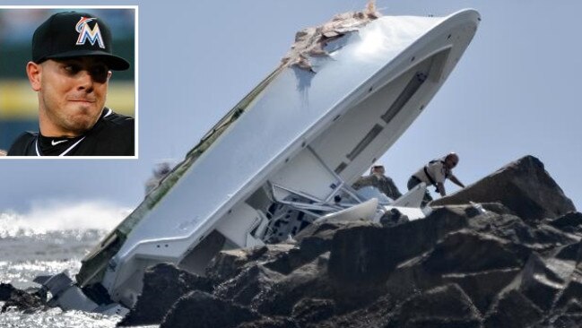 The overturned boat which claimed the life of pitcher Jose Fernandez