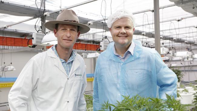 Medifarm director Adam Benjamin with Member for Fairfax Ted O'Brien. Picture: Megan Slade/AAP