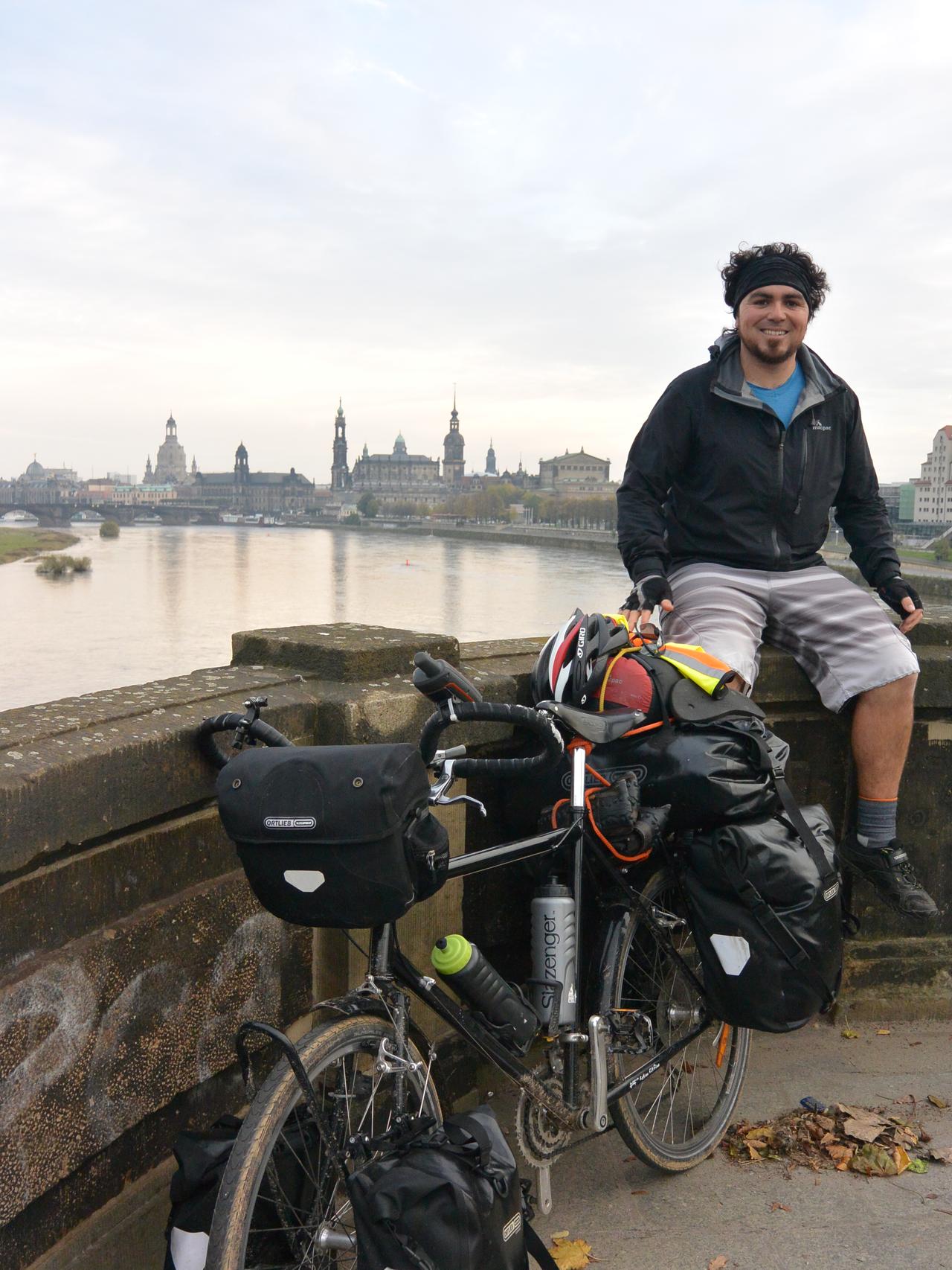 Scott Daniel-Gutierrez takes a break from the road in the city of Dresden. Picture: Supplied