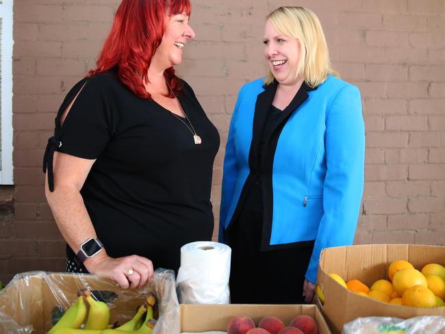 Hills Community Aid’s Mici Beer and Baulkham Hills Mayor Michelle Byrne launch the Staples Bag. Picture: Angelo Velardo
