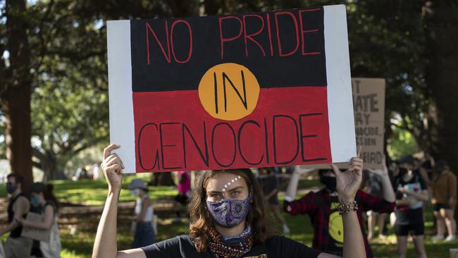 Invasive virus: A protester ramps up the pressure on ‘Straya Day. Getty Images