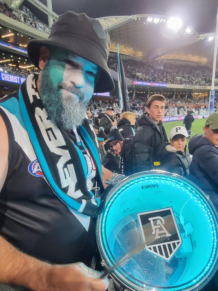 Port Adelaide cheer squad drummer Myles Neale