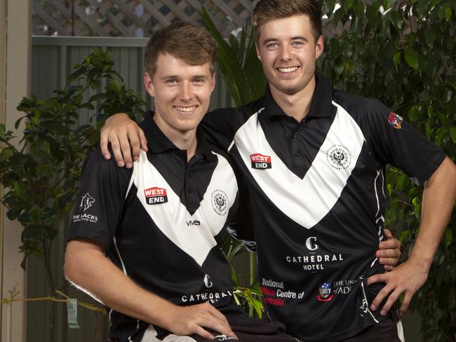 Brothers Daniel and Sam Kerber both play for Adelaide University in SA Premier Cricket who won the two-day premiership in 2020/21. (AAP/Emma Brasier)