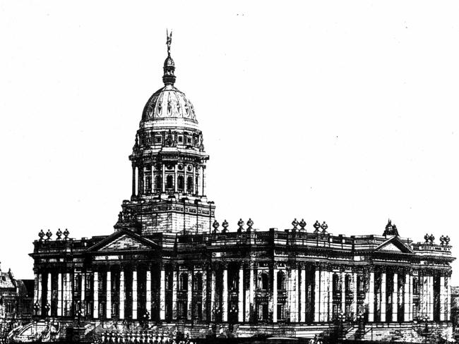 One of the early designs for Parliament House in Adelaide, including the dome.