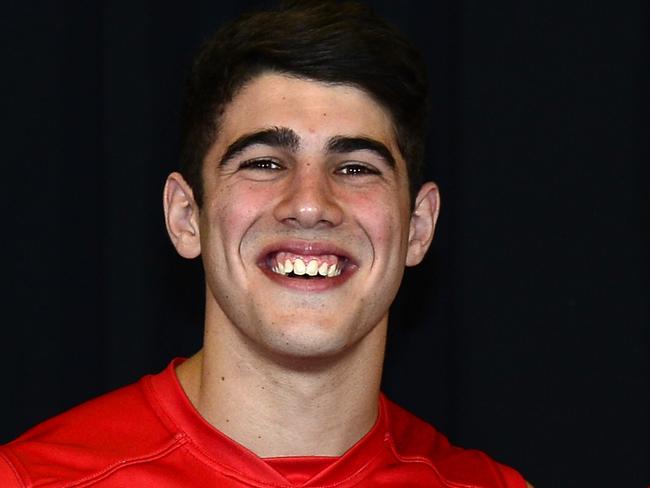 Christian Petracca and Angus Brayshaw the new Melbourne draftees at the 2014 AFL draft on the Gold Coast Picture: Stephen Harman