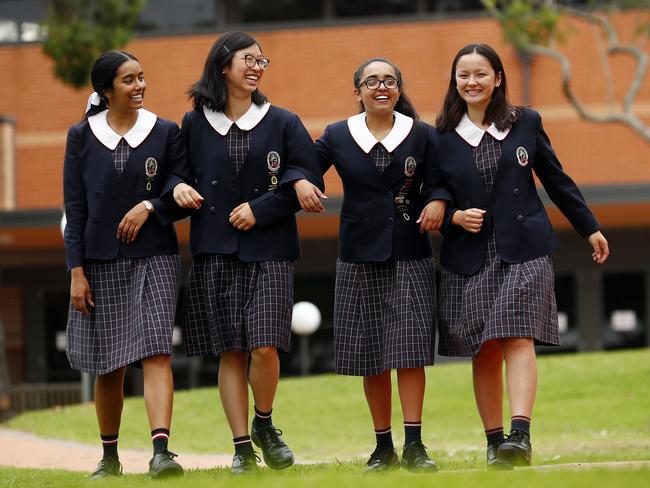 Top-performing year 12 students from Tangara School for Girls (left to right) Amy Weber, Amy Haryanto, Jasmine Aitken and Olivia Bosworth. Picture: Sam Ruttyn