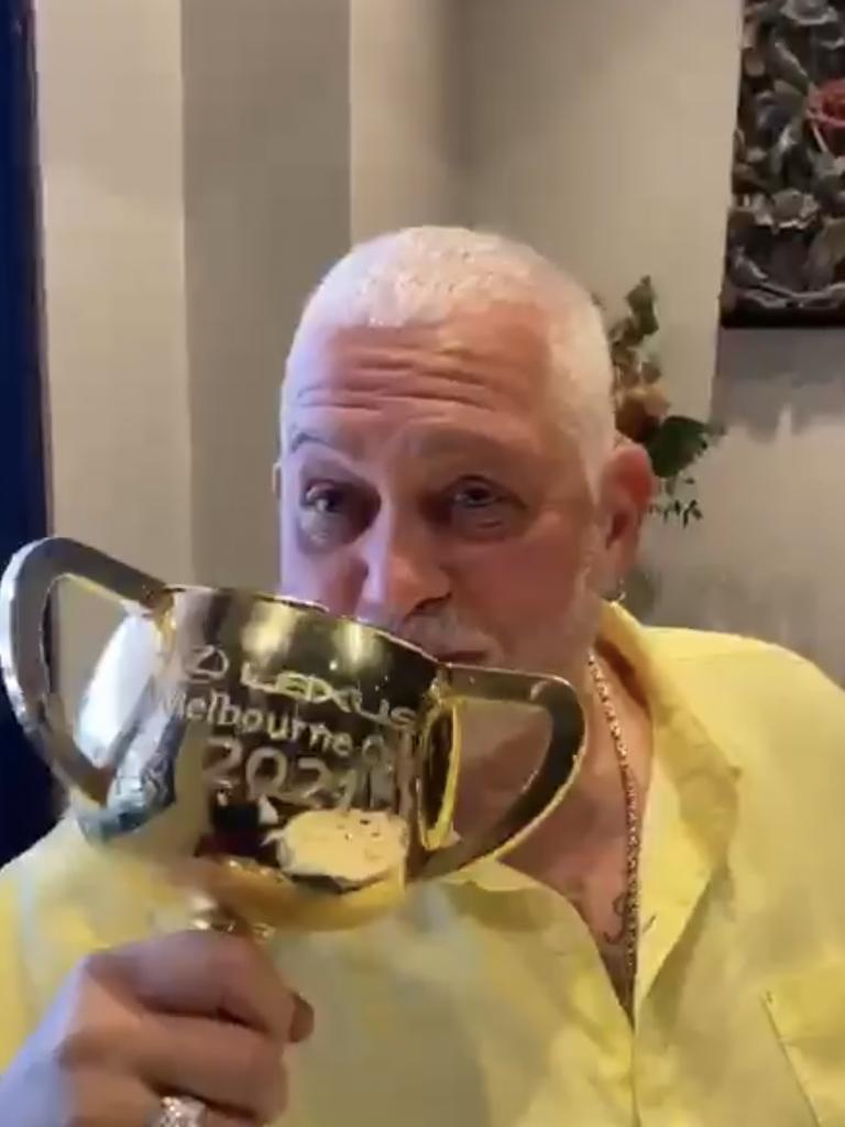 Mick Gatto with the Melbourne Cup.