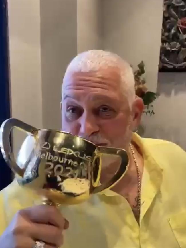 Mick Gatto with the Melbourne Cup.