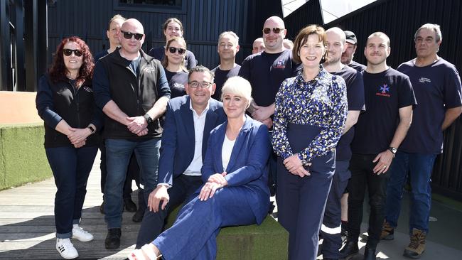 The Premier and Ambulance Services Minister were joined by paramedics who supported the proposed funding. Picture: Andrew Henshaw