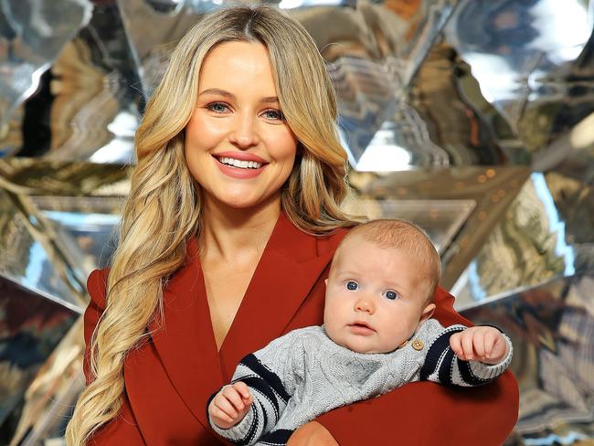 Jessie Murphy, wife of Carlton captain Marc Murphy, with their baby son Max, 11 weeks. Picture: Mark Stewart