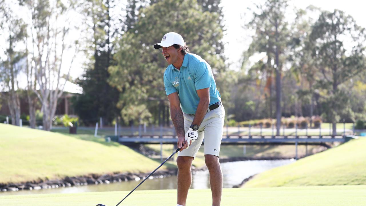 Action from today's Australian PGA Championship Pro-Am at RACV Royal Pines Resort. Picture: Jason O'Brien