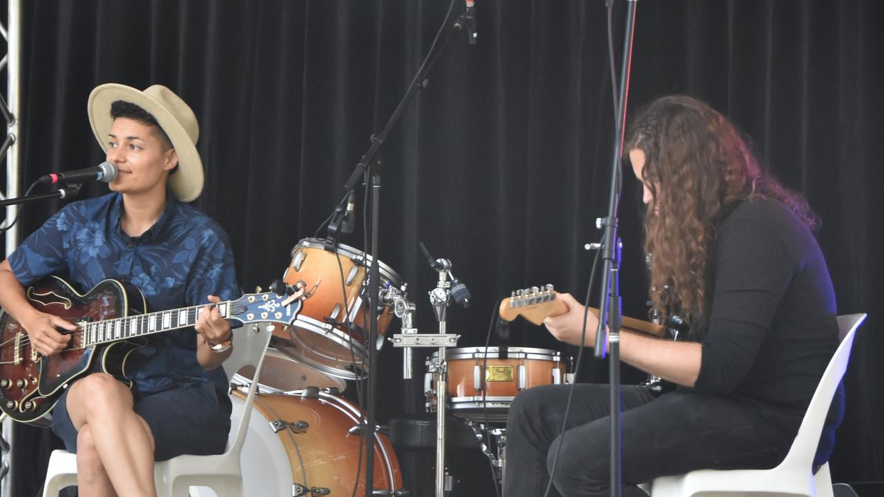 Andrea Kirwin and Tristan Rowley get the performances underway at Noosa's Australia Day Fetsival.