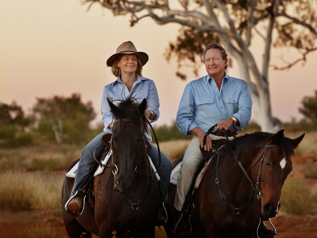 Nicola and Andrew Twiggy Forrest, co-chairs of Harvest Road. Picture: Supplied