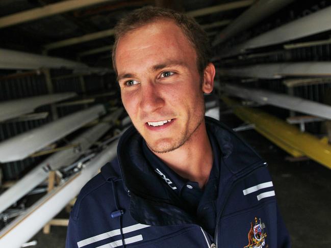 Hobart rower Adam Wertheimer (then aged 21) at the University Boat Club in New Town.