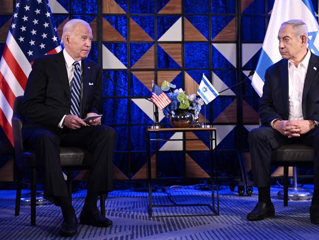 US President Joe Biden meets with Israel’s Prime Minister Benjamin Netanyahu in Tel Aviv. Picture: AFP