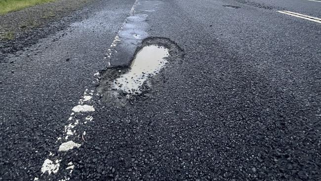 A pothole on the Bass Highway in Tasmania's northwest. Picture: Supplied.