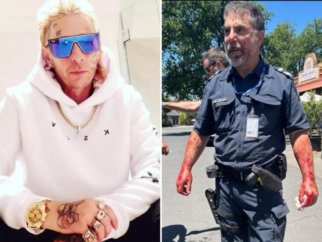Bendigo thug Paul Wright, 44, pleaded guilty to viciously bashing Leading Senior Constable Bill Edwards with a motorcycle helmet. Picture: Supplied.