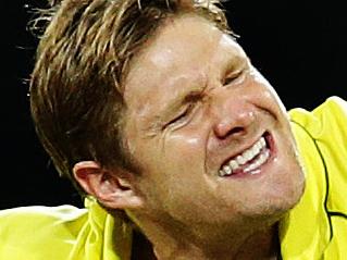 Australia's Shane Watson takes the wicket of Sri Lanka's Angelo Mathews caught by Australia's Brad Haddin during the 2015 ICC Cricket World Cup cricket match between Australia and Sri Lanka at the SCG. Pic Brett Costello