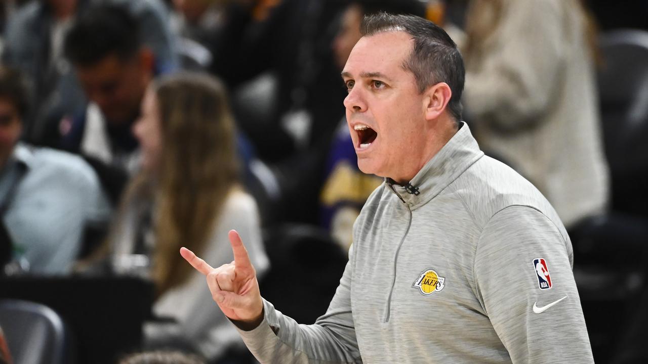 SALT LAKE CITY, UTAH - MARCH 31: Head coach Frank Vogel of the Los Angeles Lakers looks on during the second half against the Utah Jazz at Vivint Smart Home Arena on March 31, 2022 in Salt Lake City, Utah. NOTE TO USER: User expressly acknowledges and agrees that, by downloading and or using this photograph, User is consenting to the terms and conditions of the Getty Images License Agreement. (Photo by Alex Goodlett/Getty Images)