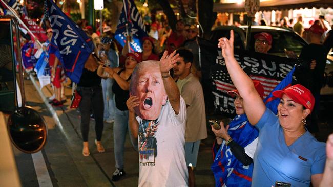 Supporters of Donald Trump celebrate outside Versailles Cuban restaurant in Miami, Florida. Picture: Silvio Campos/AFP