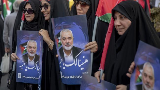 Hundreds of Iranians take part in a protest against the killing of Ismail Haniyeh in Palestine Square, Tehran. Picture: Getty Images.