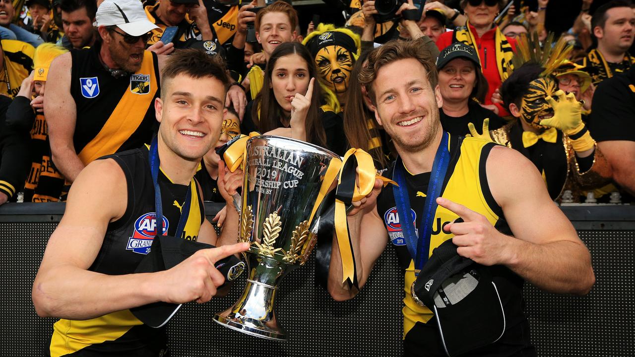 Jayden Short and Kane Lambert after the 2019 AFL Grand Final Picture: Mark Stewart