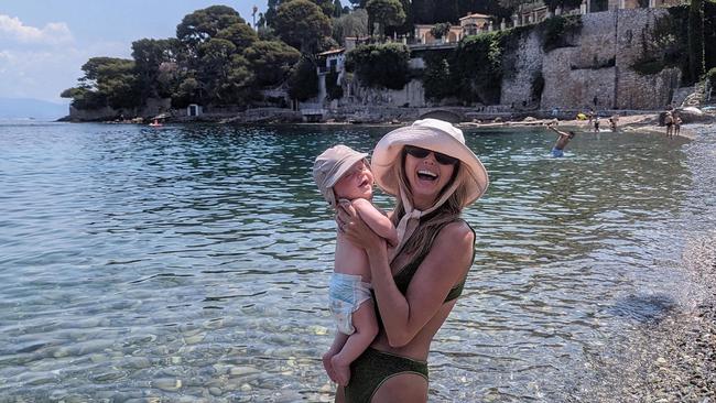 Brit Selwood with baby Joey in Europe. Picture: Instagram