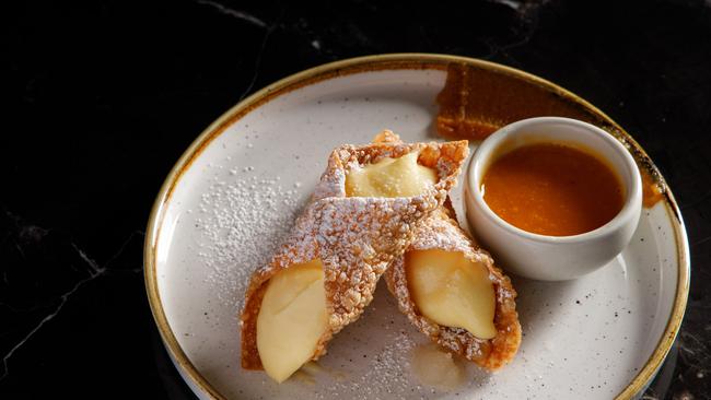 Wonton skins filled with white chocolate mousse at Koomo restaurant in the Crowne Plaza Hotel, Adelaide. Picture Duy Dash