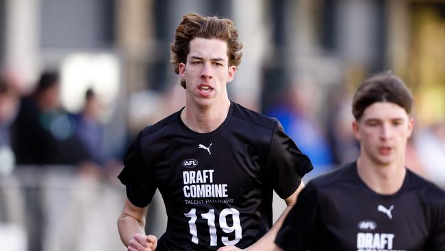 Jordan Croft performed well in the 2km time trial at the AFL draft combine on Friday. Picture: Getty Images