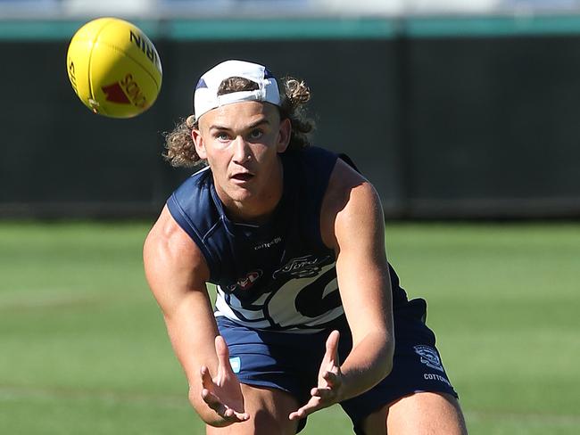 Schlensog at Geelong training. Picture: Alison Wynd