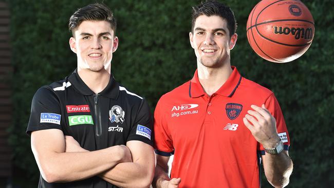 Collingwood’s Brayden Maynard with brother and Melbourne recruit Corey. Picture: Ellen Smith