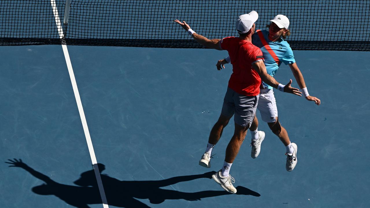 Matthew Ebden and Max Purcell of Australia celebrate match point