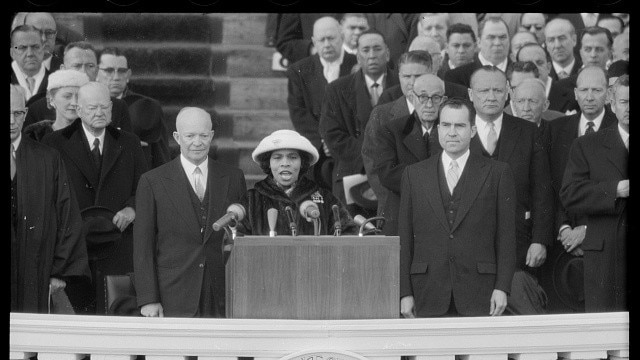 Civil rights champion Marion Anderson singing The Star Spangled Banner at Republican president Dwight D Eisenhower’s second inauguration in 1957. Picture: Library of Congress