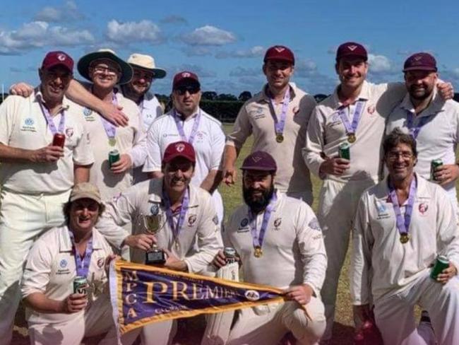 Tyabb's sevenths celebrate their win in the MPCA C3 grand final last month. Picture: Tyabb CC