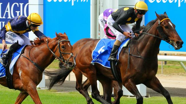 Balf's Choice, ridden by Joe Bowditch, wins the Godolphin Seymour Cup in 2017. Picture: David Thorpe/Racing Photos via Getty Images